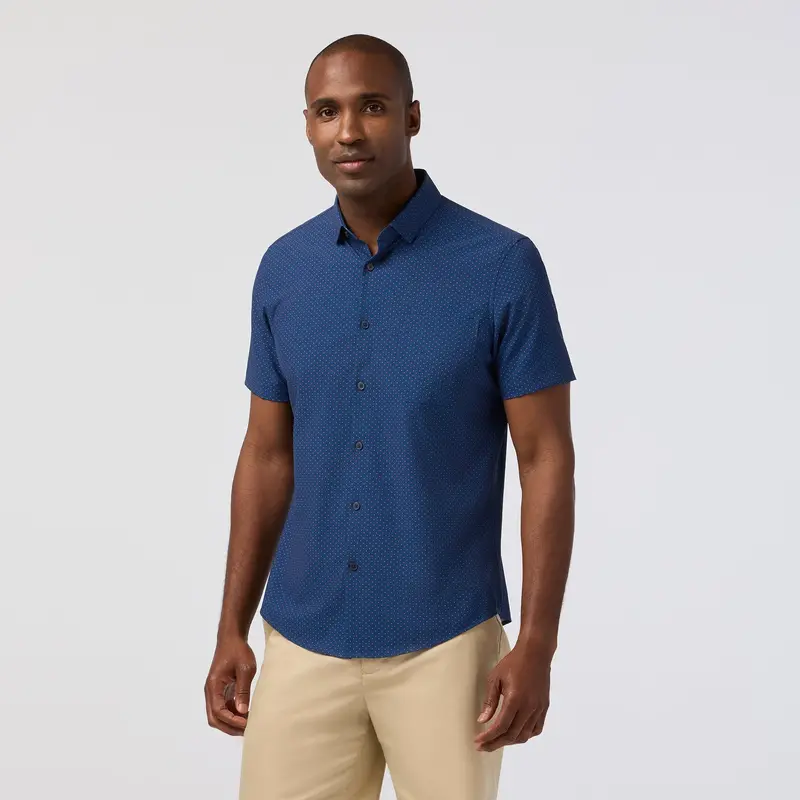 Mizzen + Main Leeward Short Sleeve Dress Shirt – Midnight Navy with Micro Gem Pattern