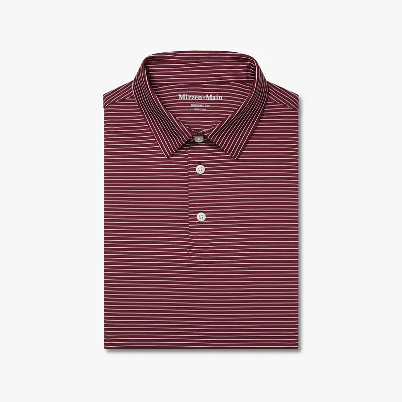 Mizzen + Main Versa Short-Sleeve Maroon Stripe Polo