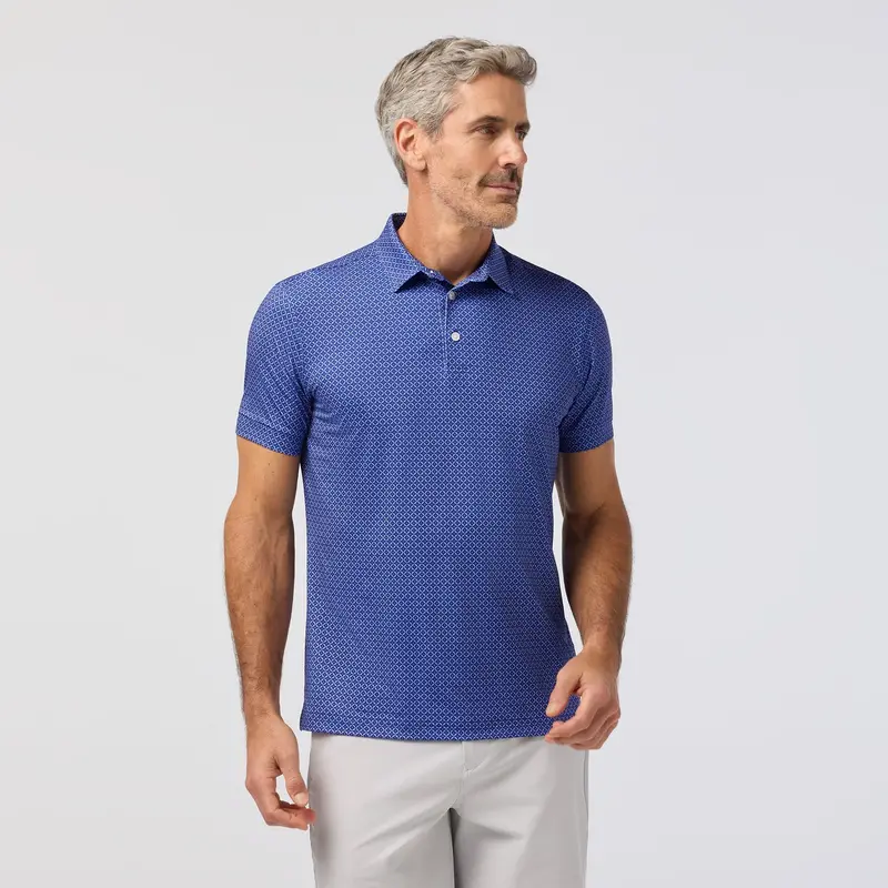 Mizzen + Main Versa Short Sleeve Polo – Cobalt Blue with Diagonal Dot Texture