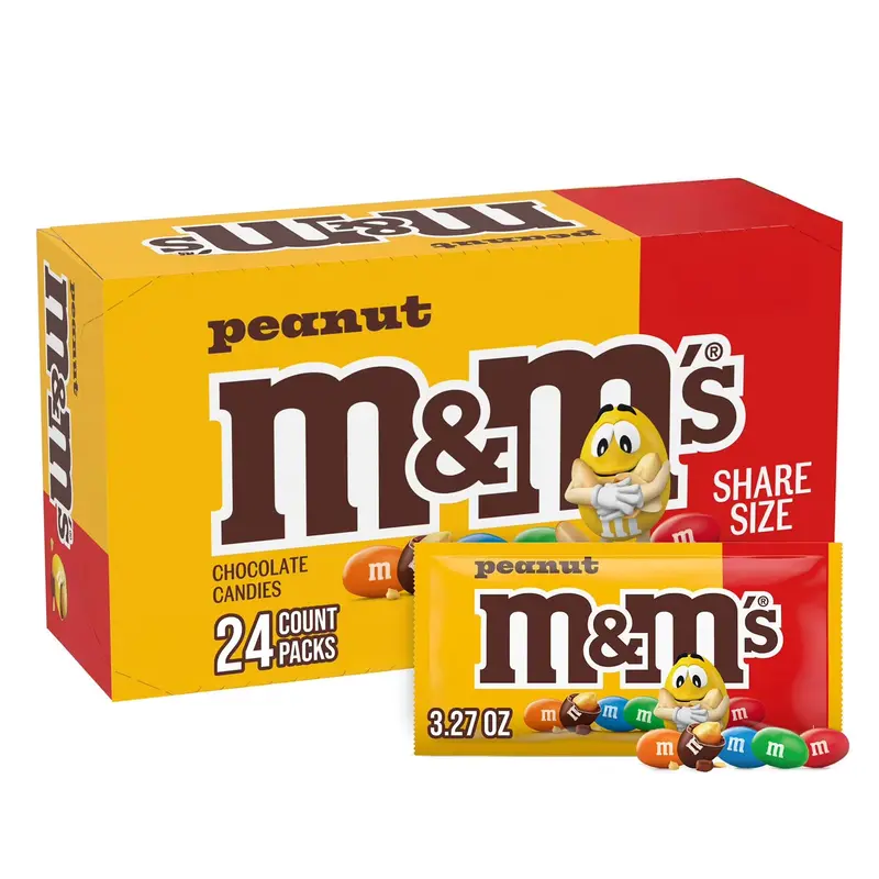 M&M’S Peanut Milk Chocolate Candies – Share-Size Bag, 3.27 oz, 24-Pack