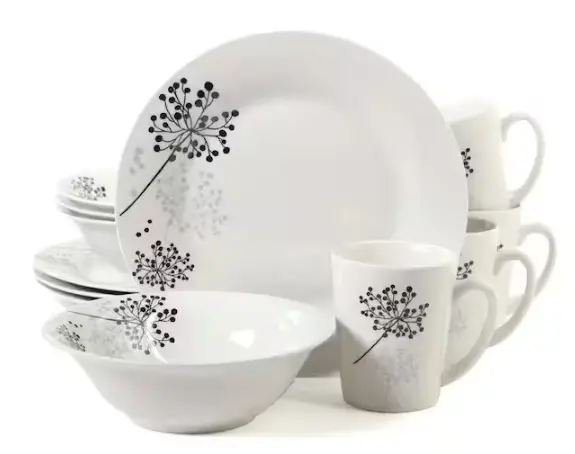 Modern Ceramic Dinnerware Set – 12-Piece Neutral Tones (White, Black, Grey)