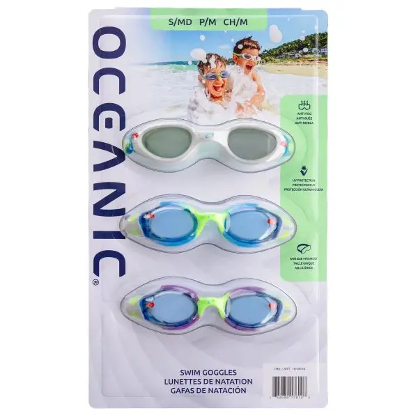 Oceanic Adult Swim Goggles – 3-Piece Assorted Color Pack