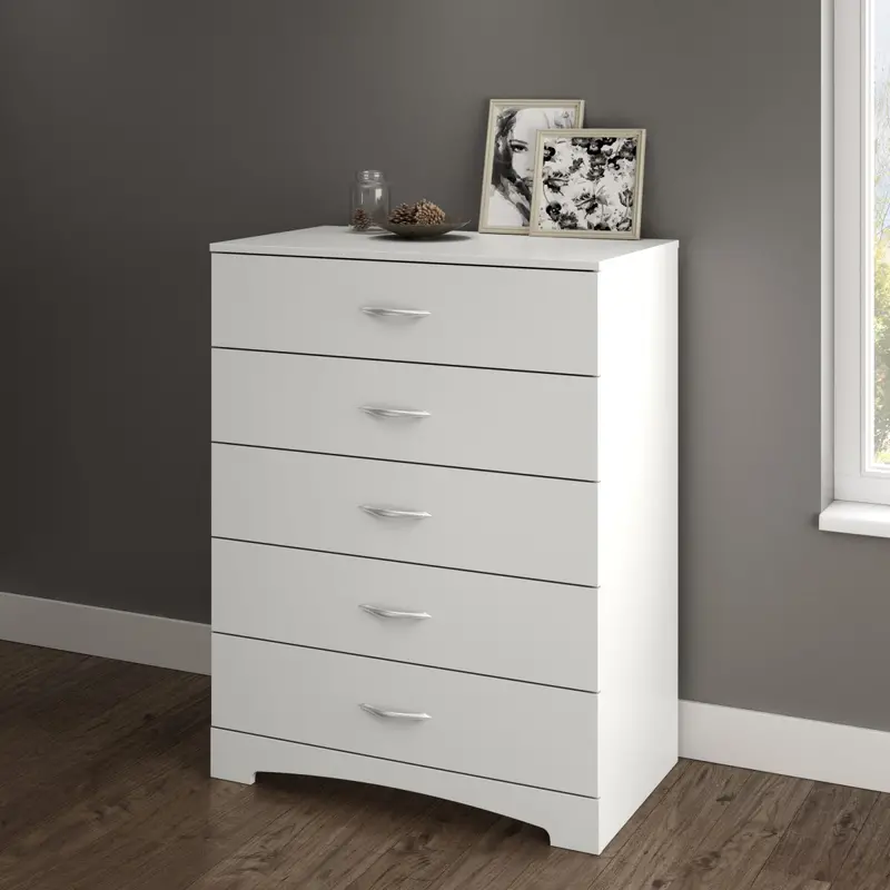 Olivier 5-Drawer Wooden Chest in Matte White