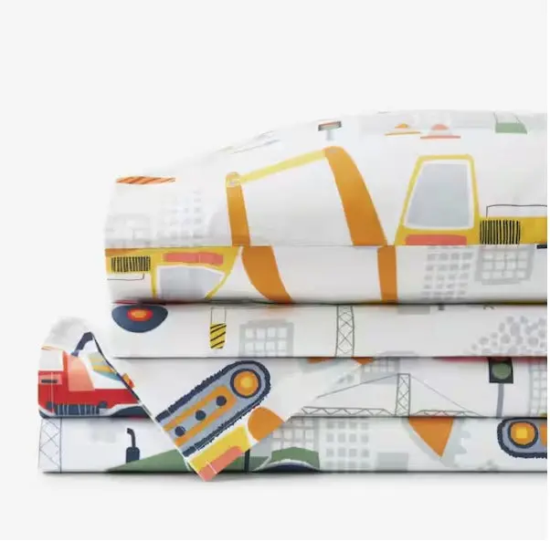 Organic Cotton Construction Trucks Sheet Set – White & Multi