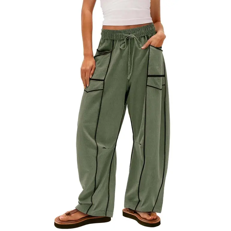 Pocket Detail Wide-Leg Cotton Pants