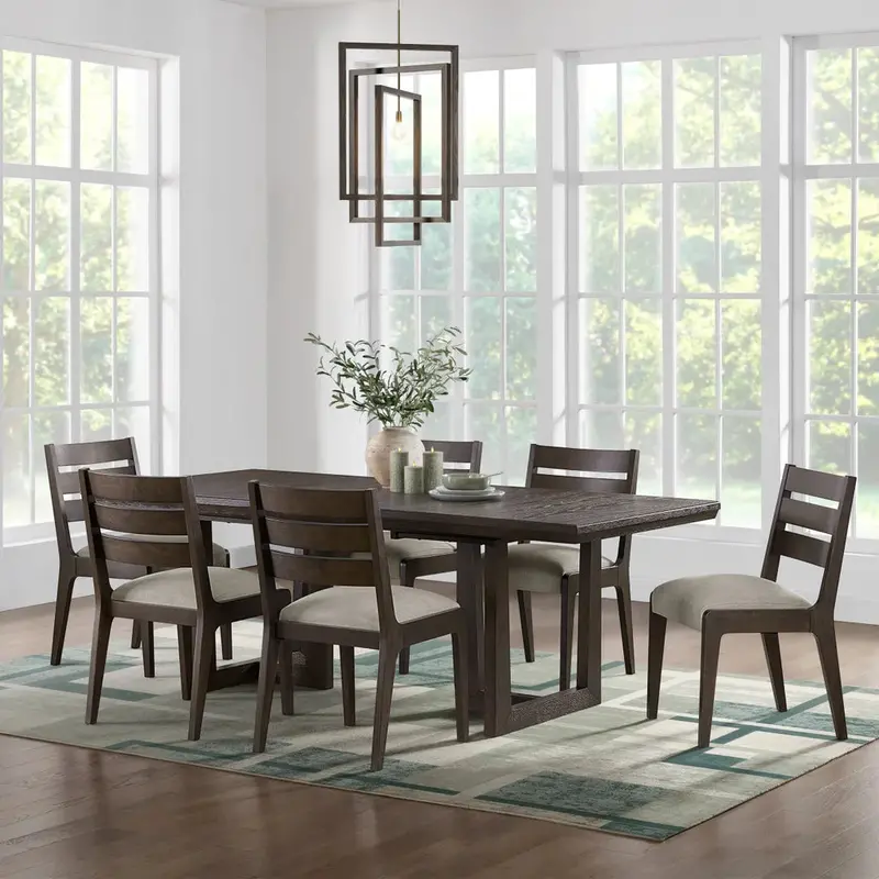 Portalis Contemporary Dining Table Set with Six Coordinating Chairs