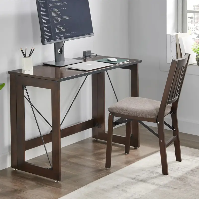 Pre-Assembled Foldable Wooden Desk for Compact Spaces