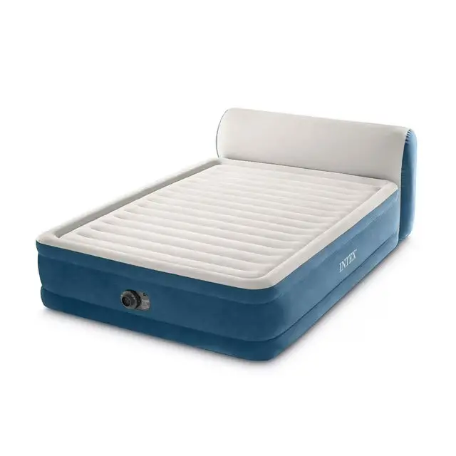 Queen DuraBeam Air Mattress with Upholstered Headboard & Internal Pump