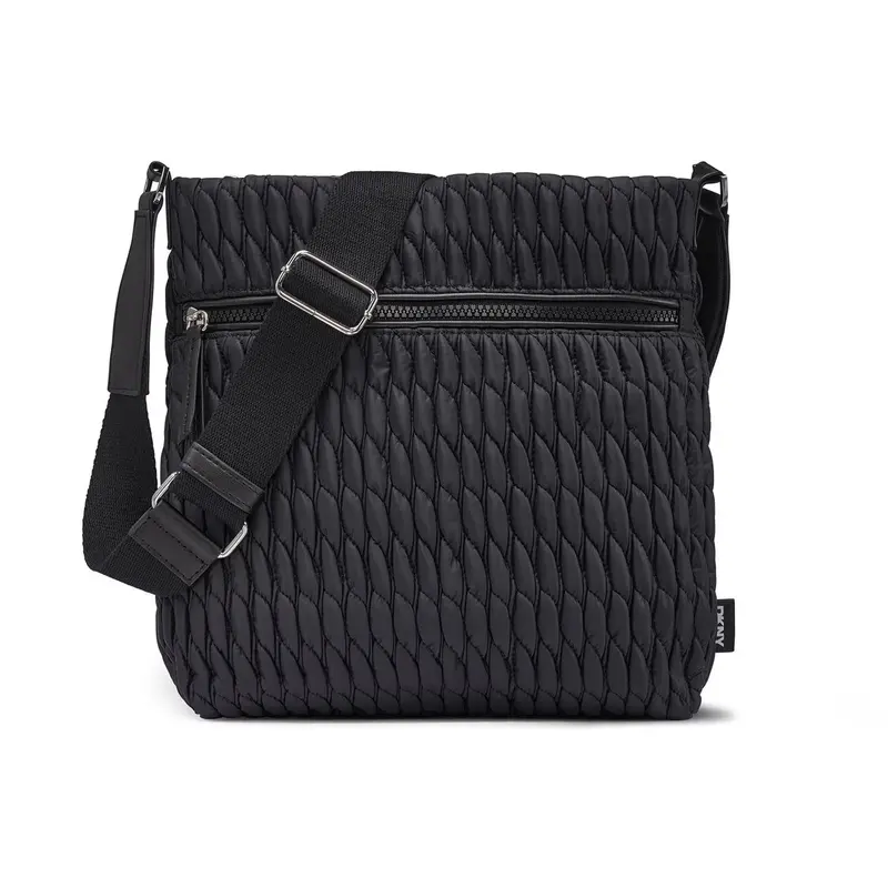 Quilted Nylon Messenger-Style Crossbody Bag