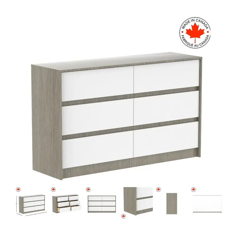 Rocco 6-Drawer Dresser in White and Charcoal Grey