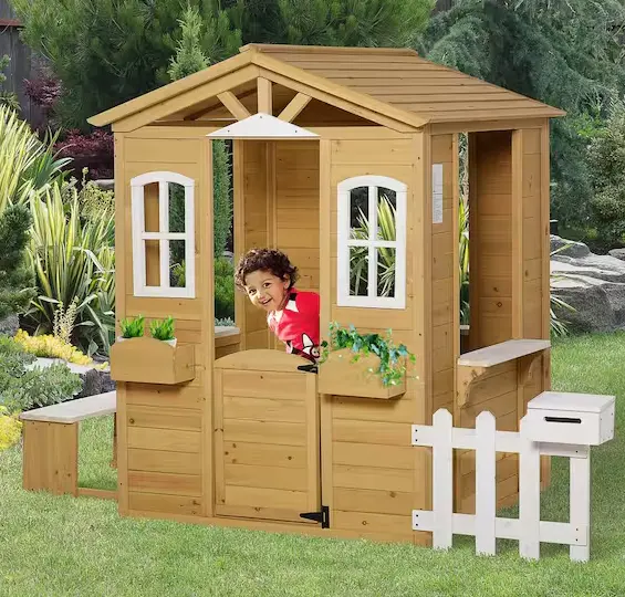 Rustic Outdoor Wood Playhouse – Functional Doors & Realistic Detailing