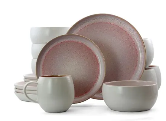 Rustic Pink Stoneware Dinnerware Set – 16-Piece Casual Tableware Collection