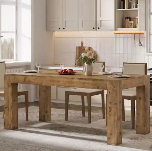 Rustic Solid Wood Dining Table – 63-Inch Rectangular with Four Legs