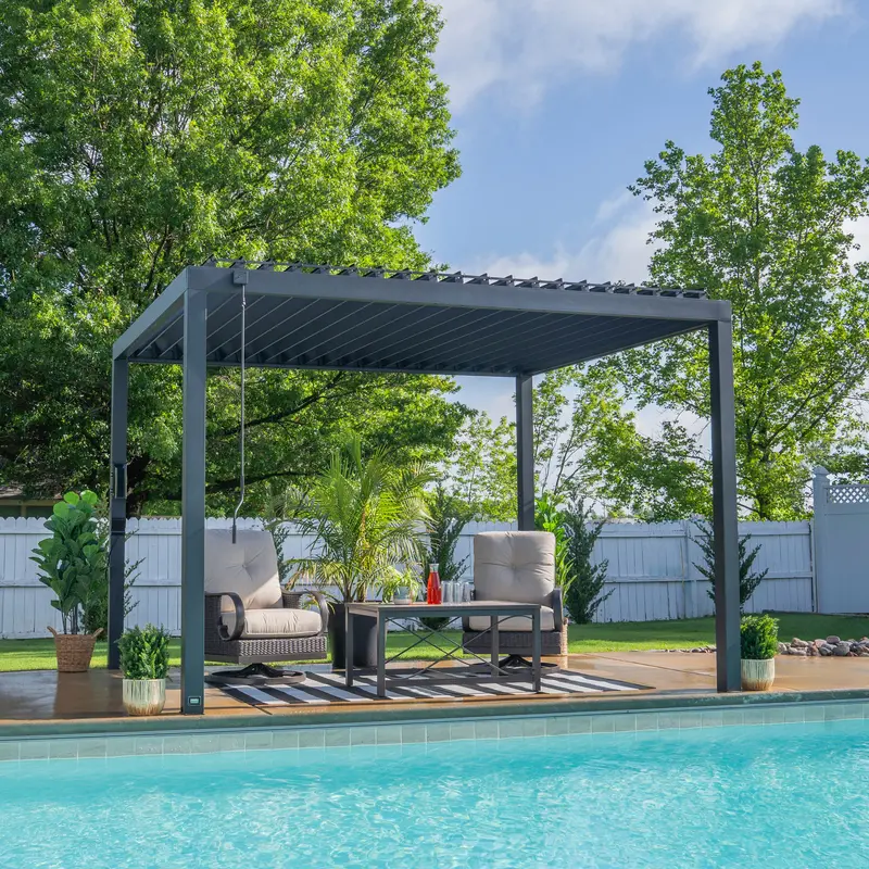 Sarasota 12×10 Steel Louvered Pergola – Motorized Adjustable Roof