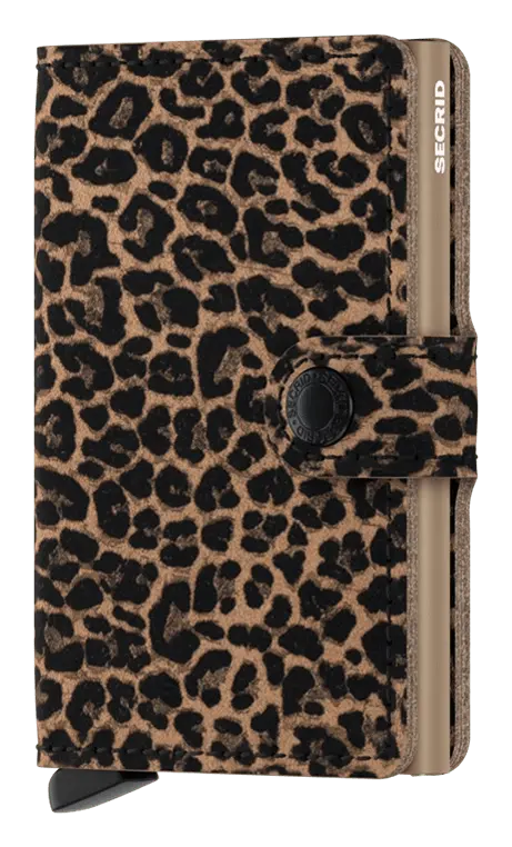 Secrid Miniwallet in Leopard Print – Beige Leather RFID-Protected Cardholder