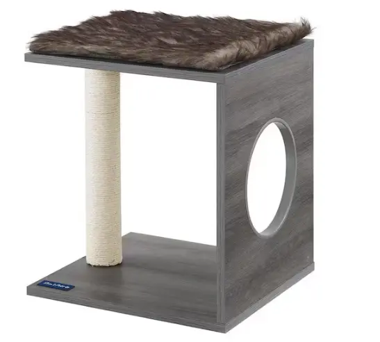 Sheree Dual-Tone Cat Tree – 17-Inch Gray-and-Brown Minimalist Perch Tower