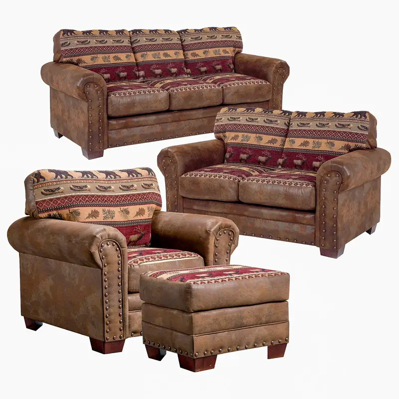 Sierra Lodge-Inspired 4-Piece Rustic Living Room Set
