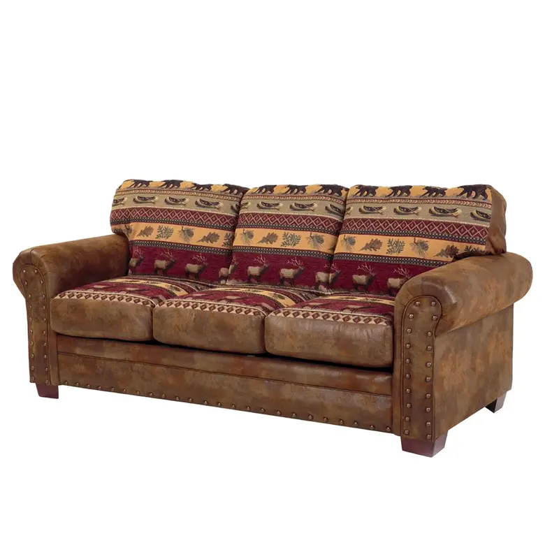 Sierra Lodge Rustic Faux-Leather Sleeper Sofa with Wooden Accents