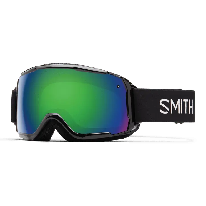 Smith Grom Youth Ski Goggles – Black Frame with Green Sol-X Mirror Lens