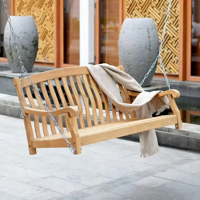 Solid Teak Outdoor Porch Swing for Patios and Decks