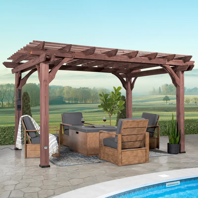 Somerville 14×10 Pergola – Walnut-Stained Acacia Wood Finish