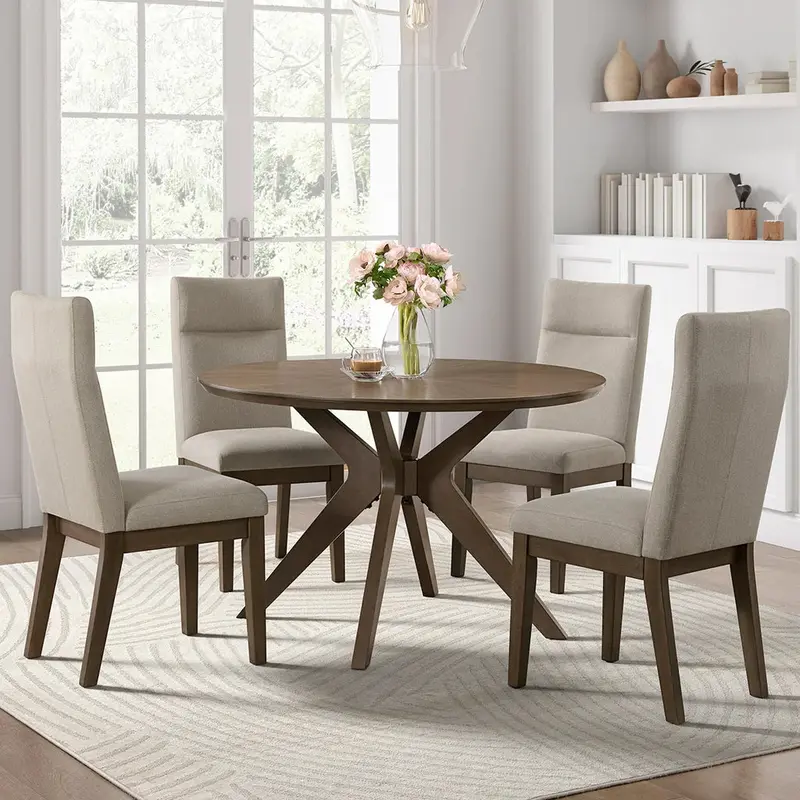 Sophie Compact 48-Inch Round Dining Set with 4 Modern Side Chairs