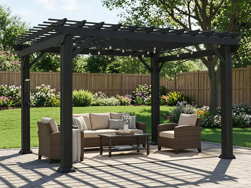 Stratford 12 ft x 10 ft Matte Black Steel Pergola