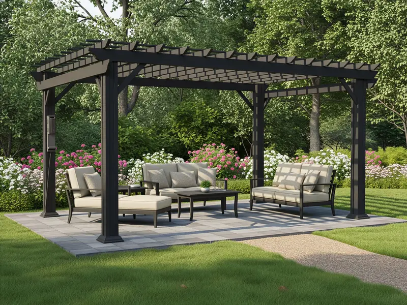 Stratford 14 ft x 10 ft Matte Black Steel Pergola