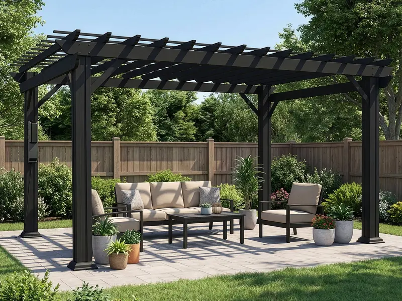 Stratford 14 ft x 12 ft Matte Black Steel Pergola