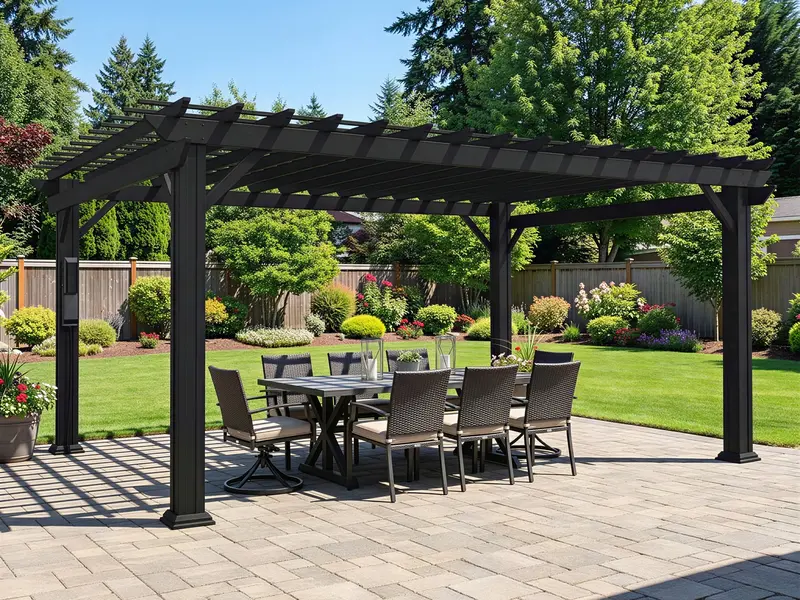 Stratford 16 ft x 12 ft Matte Black Steel Pergola