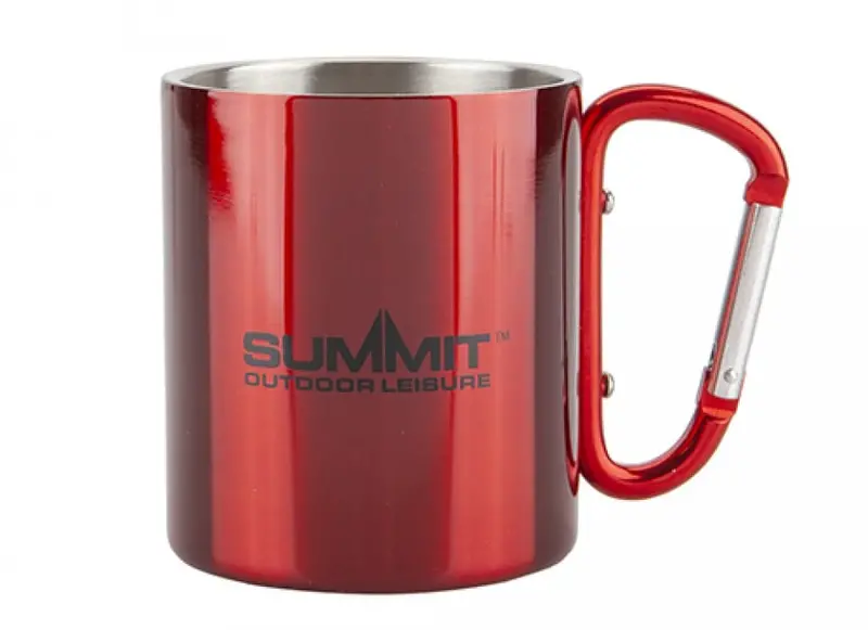 Summit Carabiner Stainless Steel Travel Mug – 300ml, Red