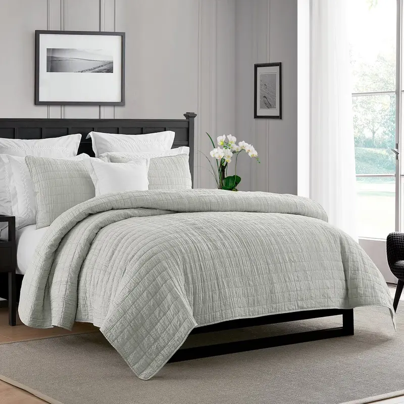 Swift Home Crinkle Enzyme-Wash Quilted Coverlet – Oversized Textured Bed Accent