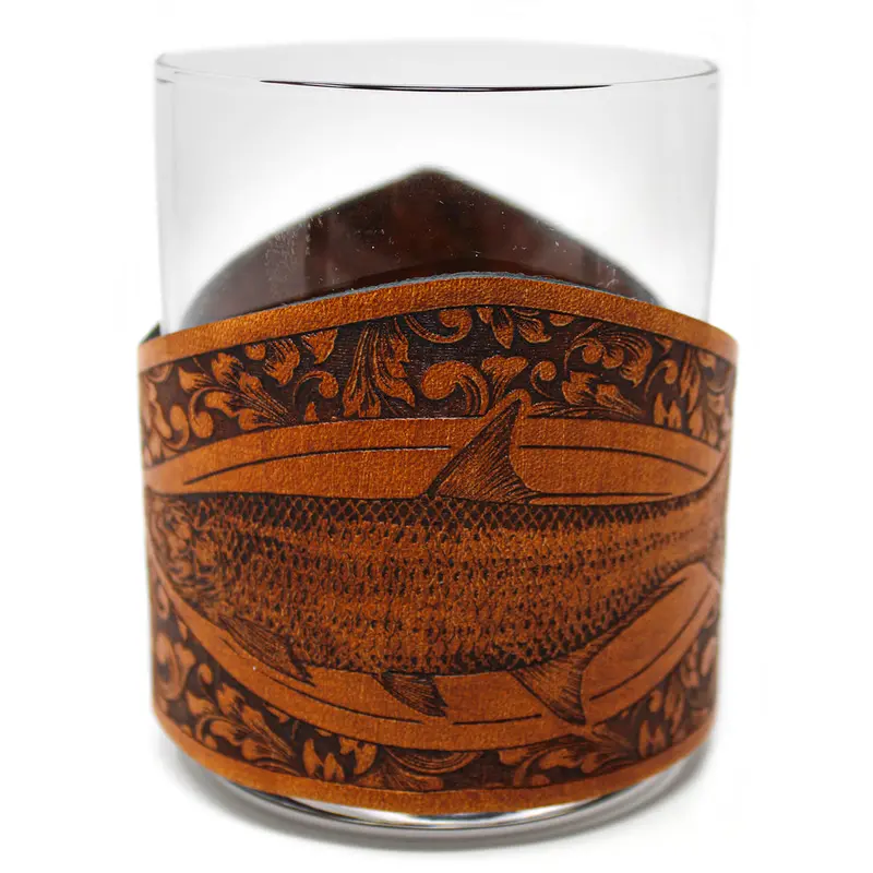 Tarpon Rocks Whiskey Glass with Leather Wrap