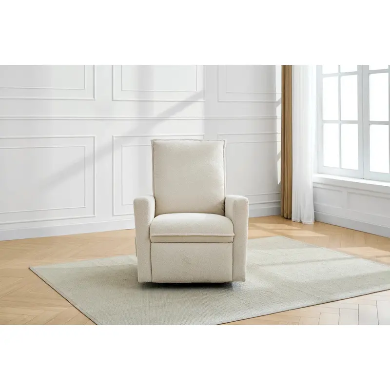 Teddy Bear Accent Glider Chair in Beige Bouclé Upholstery