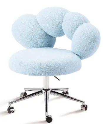 Teddy Velvet Blue Swivel Vanity Chair with Padded Seat