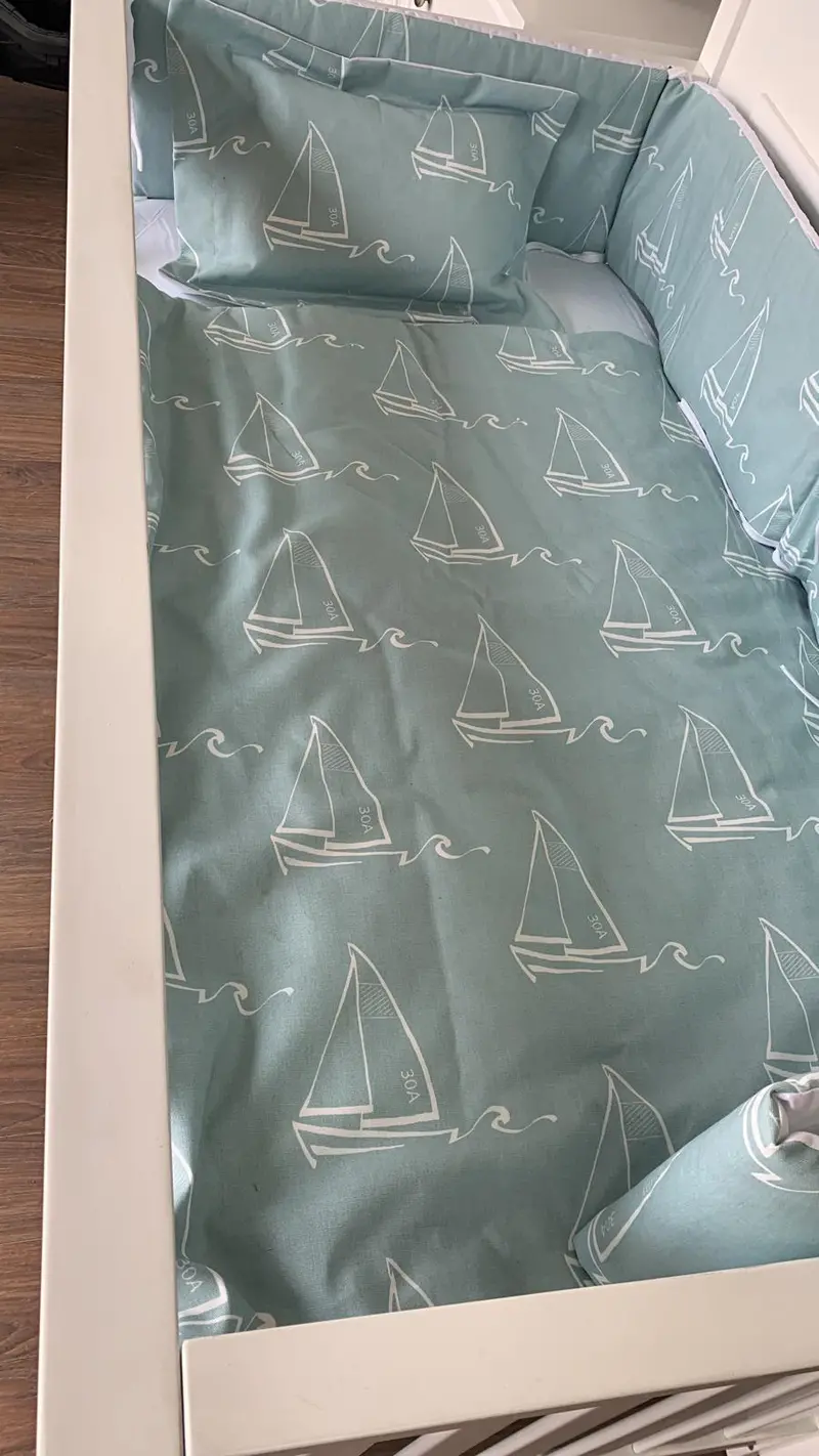 The Boat Aqua & White 7-Piece Crib Bedding Collection