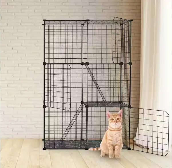 Three-Tier Metal Cat Condo & Play Fence – Modular Detachable Design