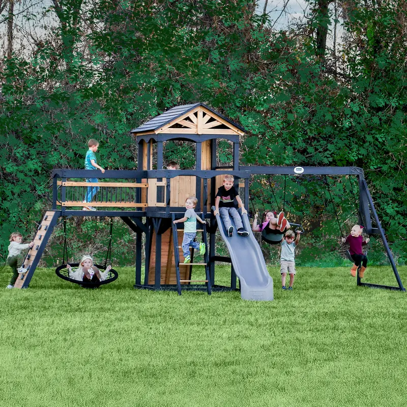 Timber Crossing Wooden Swing Set with Play Features