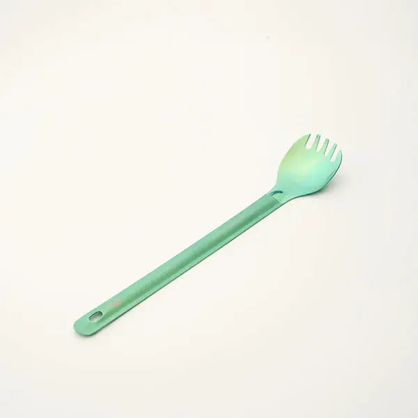 Titanium Long-Handle Spork – Polished Bowl, Forest Green