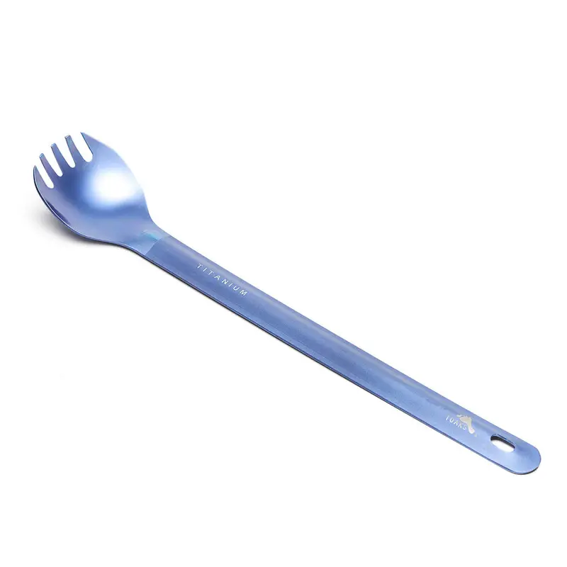 Titanium Long-Handle Spork – Polished Bowl, Navy Blue