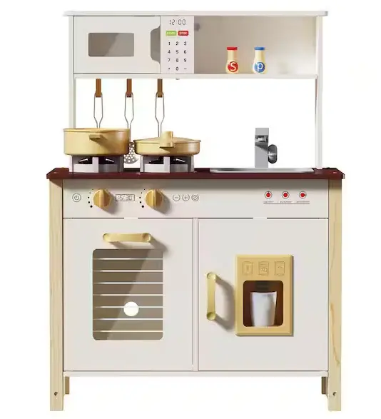 Toddler-Friendly Wooden Play Kitchen Set with Educational Design