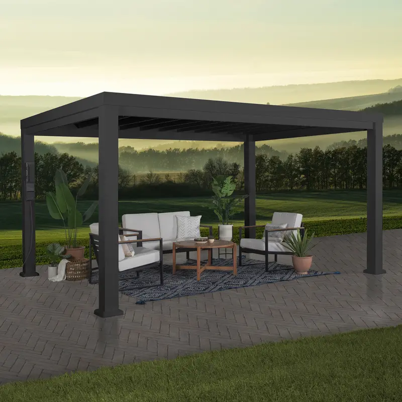 Trenton 14 ft x 12 ft Modern Steel Pergola with Sail Shade Canopy