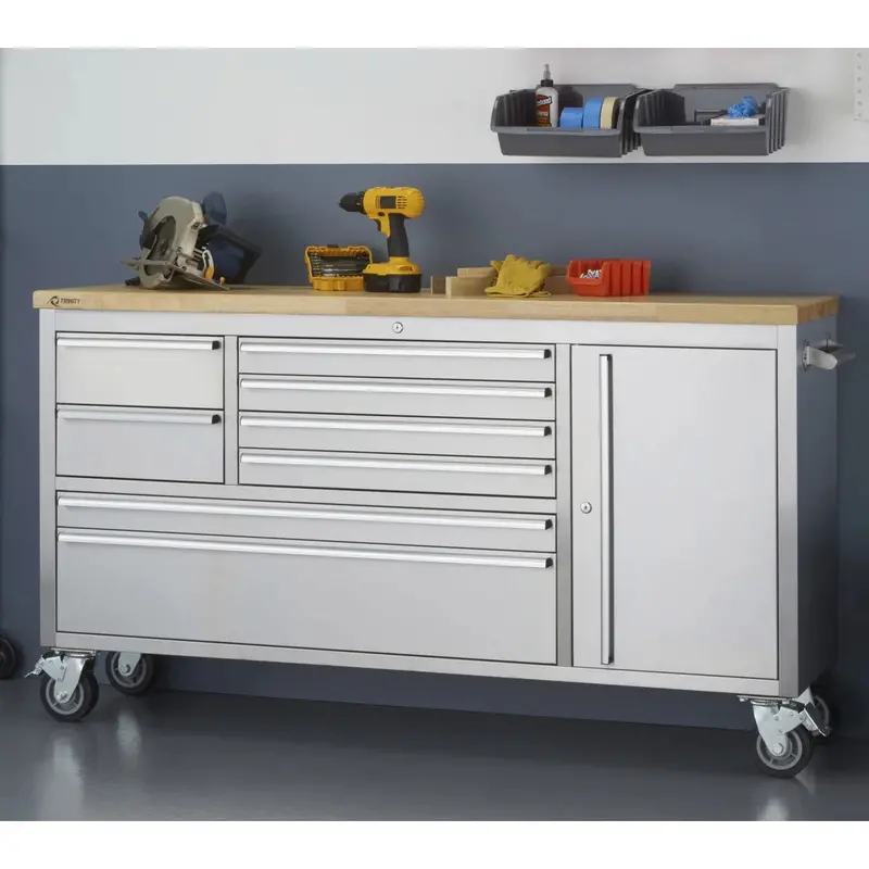 TRINITY Stainless Steel Rolling Workbench – 66-Inch Heavy-Duty