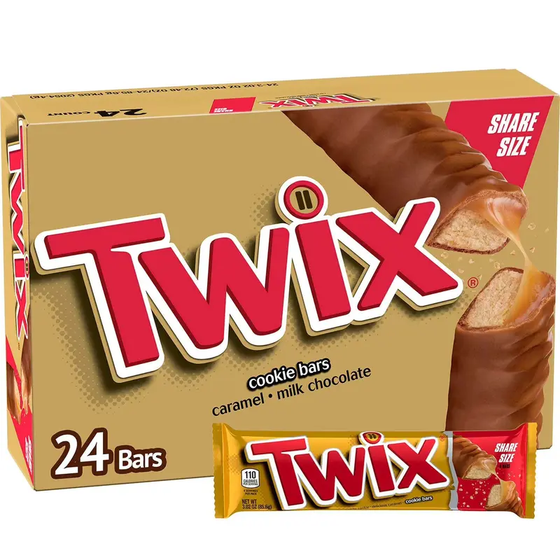 Twix Caramel Chocolate Cookie Bars – 3.02 oz Individually Wrapped, Pack of 24