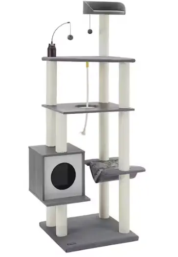 Tyrone Gray High-Rise Cat Tower – 70.5-Inch Multi-Level Climbing System