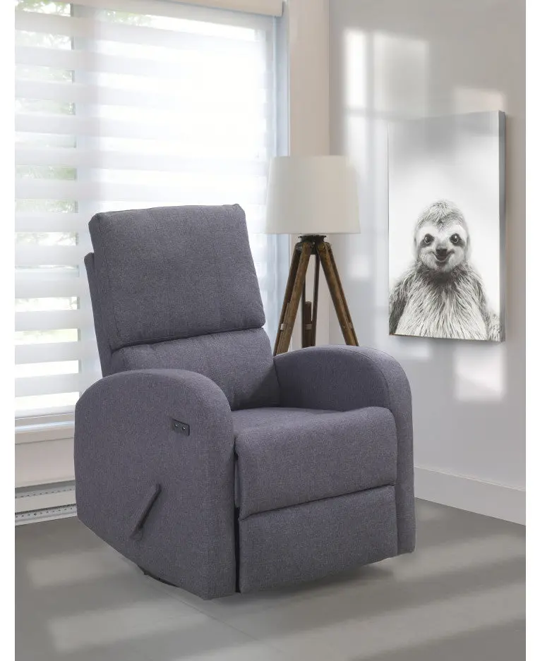 Valeria Swivel Glider with USB Port – Charcoal Grey