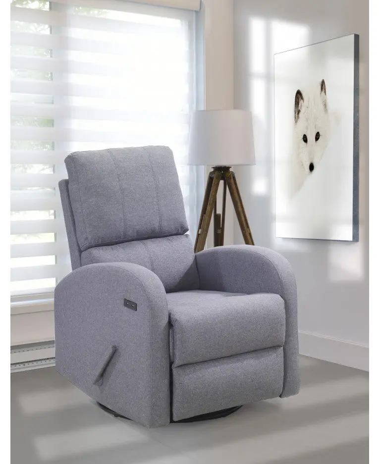Valeria Swivel Glider with USB Port – Light Grey Fabric