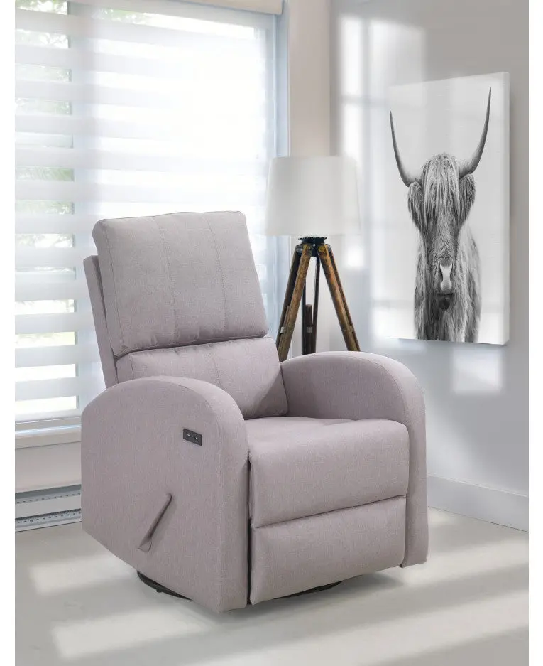 Valeria Swivel Glider with USB Port – Warm Beige Upholstery