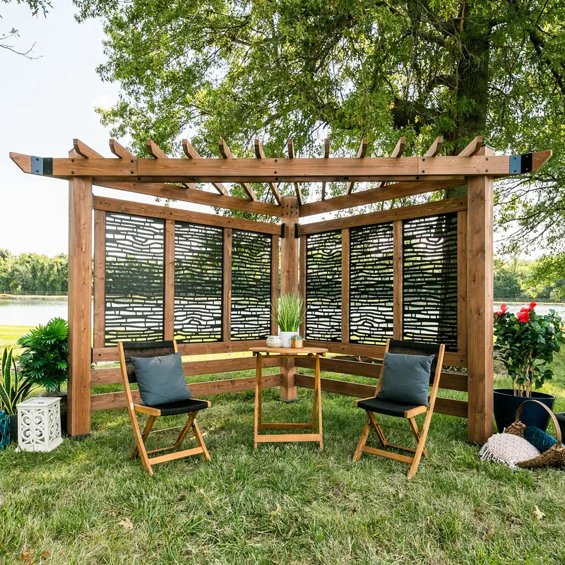 Verona Corner Pergola – Decorative Bamboo Wall Panels Included