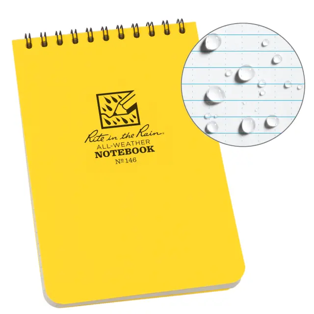 Weather-Resistant Spiral Notebook – 4″ x 6″, Yellow Cover, Universal Grid Layout (No. 146)